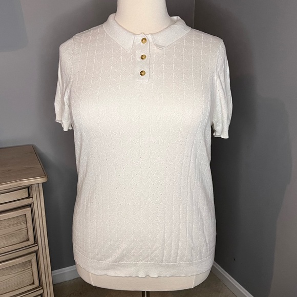 ModCloth Chosen Polo Short Sleeve Sweater in Ivory - Picture 1 of 6